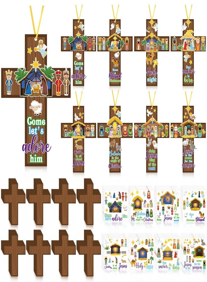 Watersay 48 Set Christmas Nativity Crafts Religious Nativity Scene Cross Kit Christian DIY Paper Crafts Make Your Own Hanging Ornament for Sunday School VBS Church Classroom Activities - Image 1